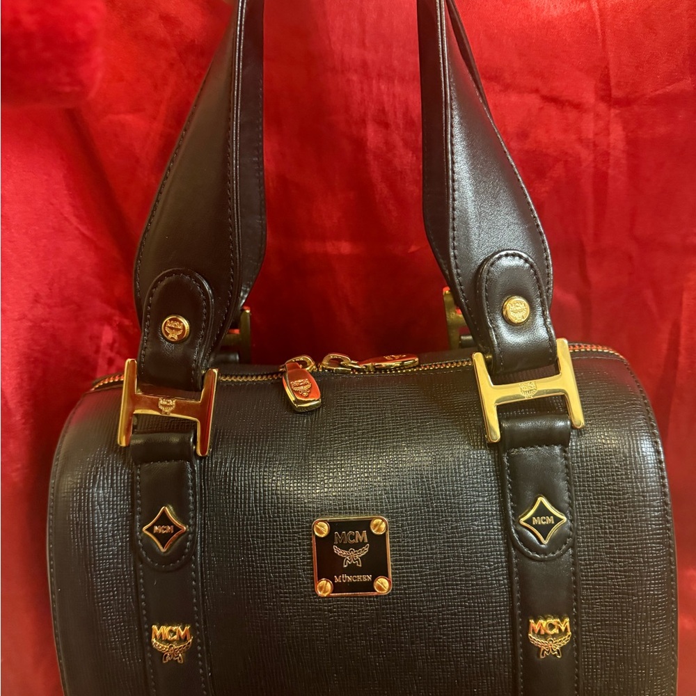 MCM Black Satchel with Gold Hardware